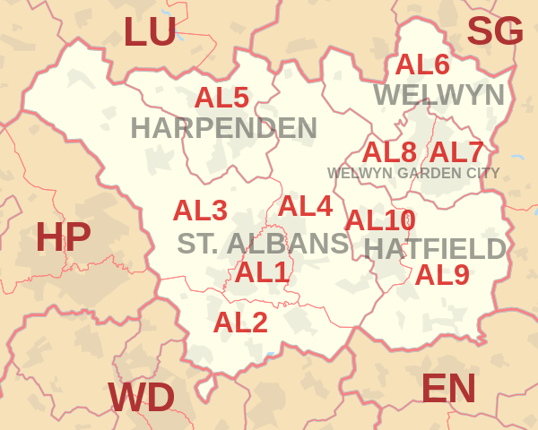 AL Postcode Area Map