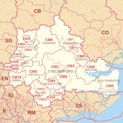 CM Postcode Area Map