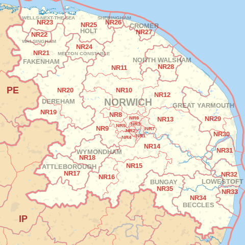 NR Postcode Area Map