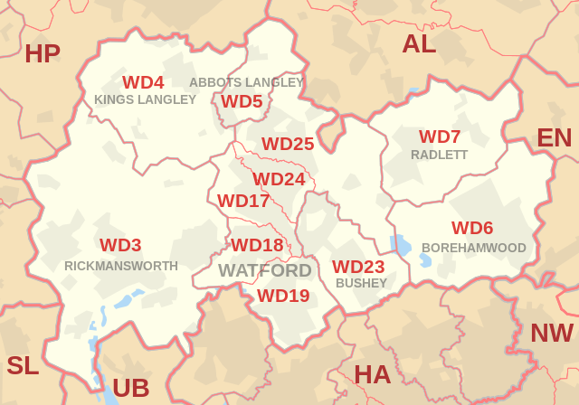 WD Postcode Area Map