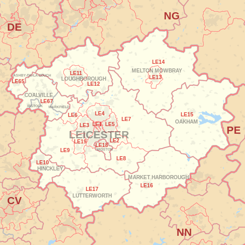 LE Postcode Area Map