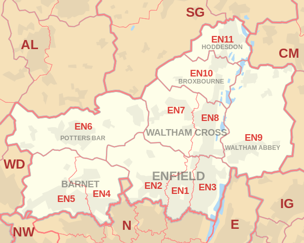 EN Postcode Area Map
