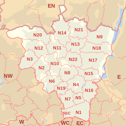 N Postcode Area Map