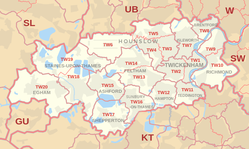 TW Postcode Area Map