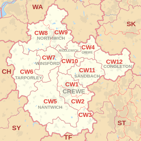 CW Postcode Area Map