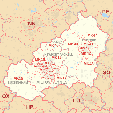 MK Postcode Area Map