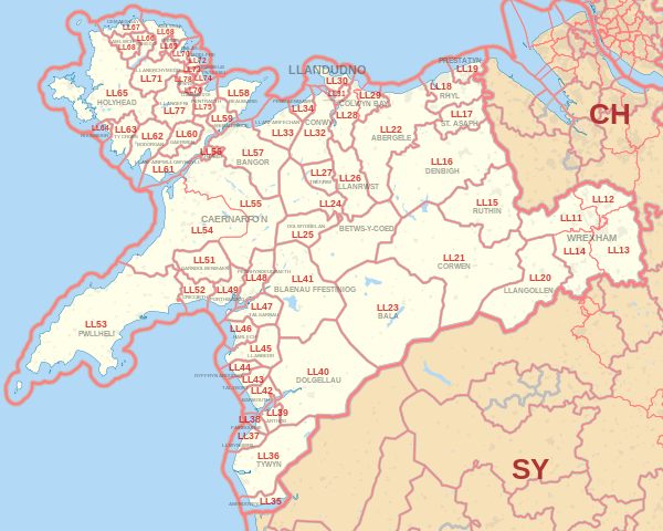 LL Postcode Area Map