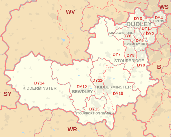 DY Postcode Area Map