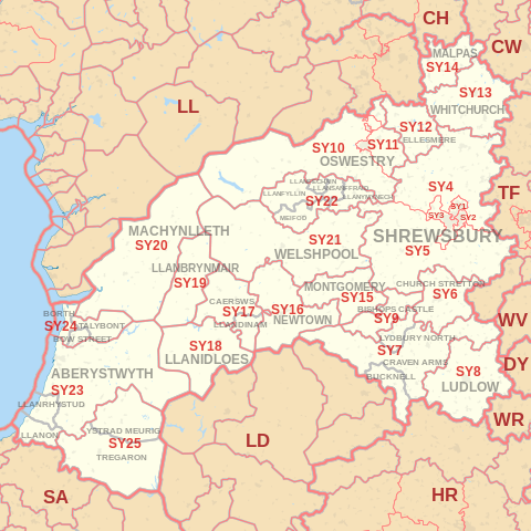 SY Postcode Area Map