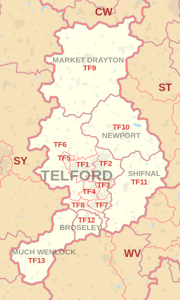 TF Postcode Area Map
