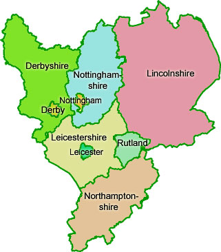 East Midlands Region Map