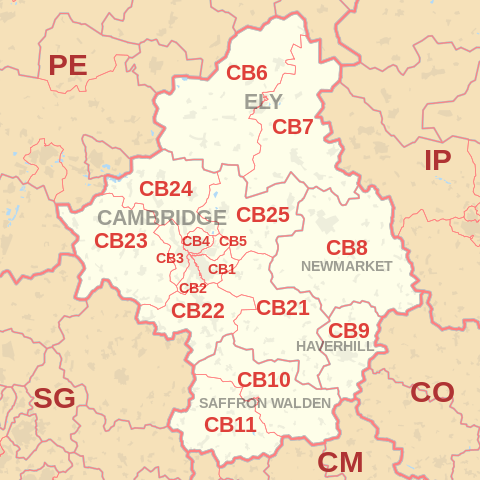 CB Postcode Area Map