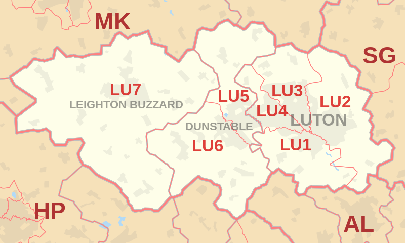LU Postcode Area Map