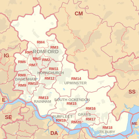 RM Postcode Area Map
