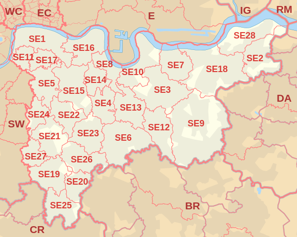 SE Postcode Area Map