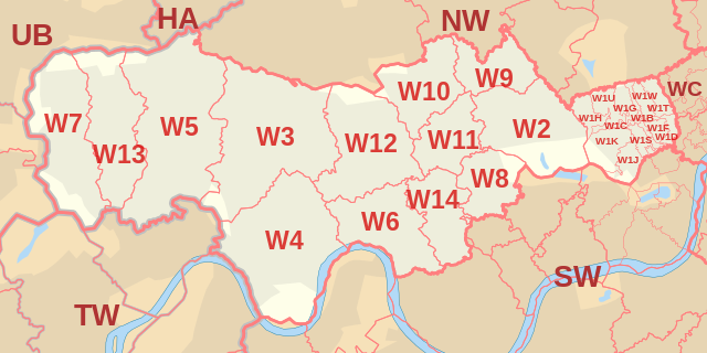 W Postcode Area Map