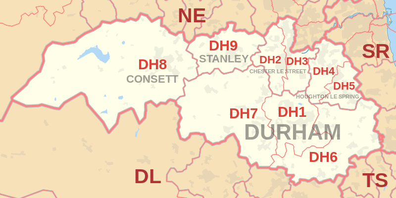 DH Postcode Area Map