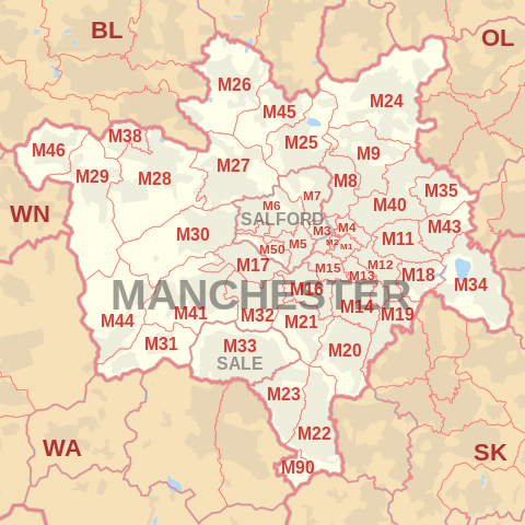 M Postcode Area Map