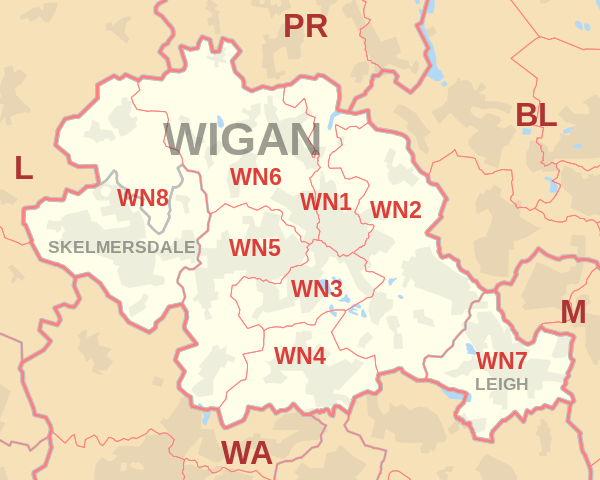 WN Postcode Area Map