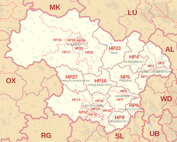 HP Postcode Area Map