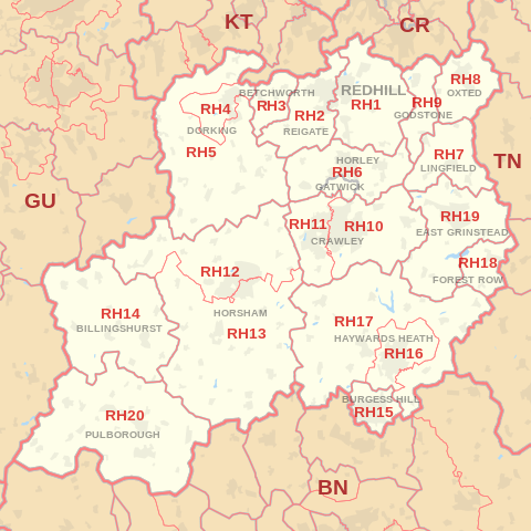 RH Postcode Area Map