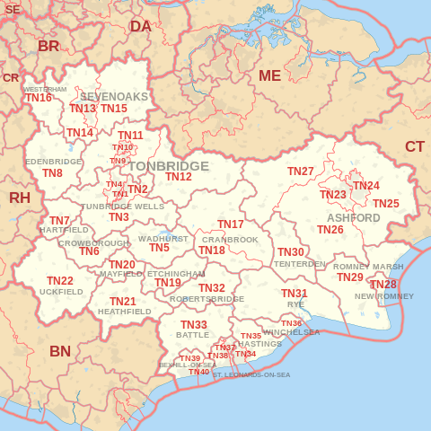 TN Postcode Area Map