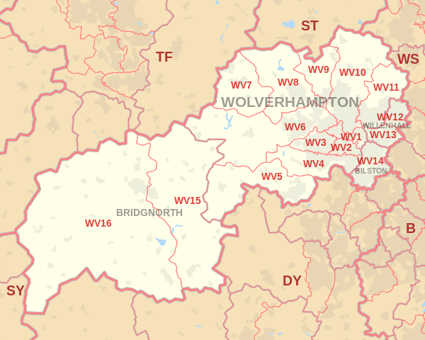 WV Postcode Area Map