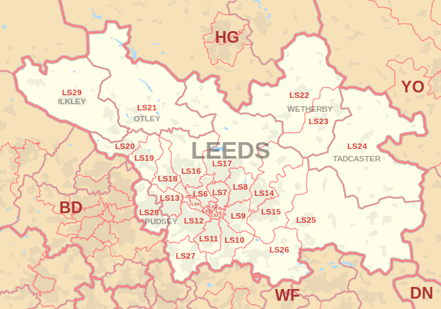 LS Postcode Area Map